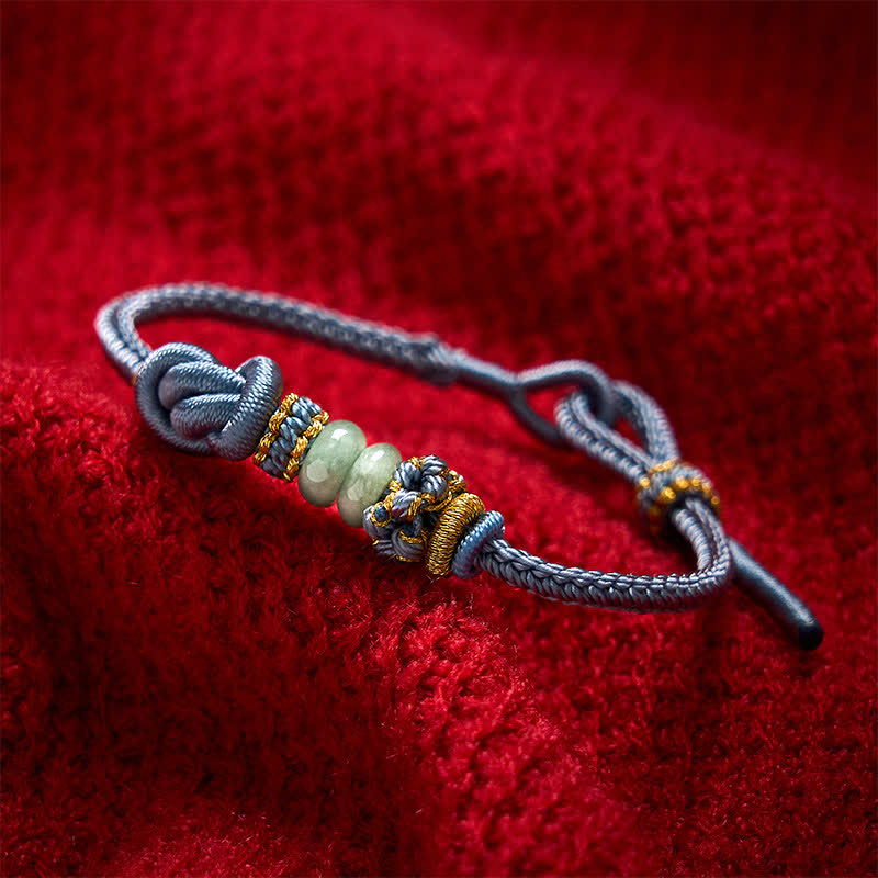Buddha Stones Chinesisches Knoten-Geld-Jade-Handgeknüpftes verstellbares Armband - Nebelblau - 15-19 cm - image 14