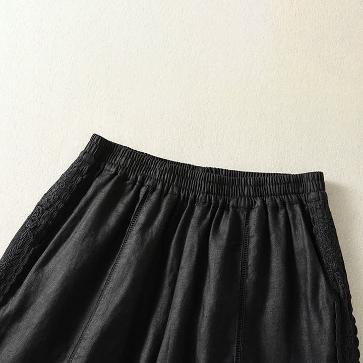 Buddha Stones Lässige, sommerliche Boho-Shorts für Damen mit einfarbiger, dekorativer Seitenspitze und Taschen - image 7