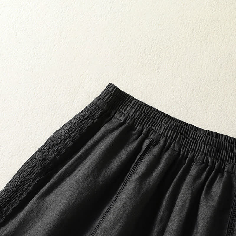 Buddha Stones Lässige, sommerliche Boho-Shorts für Damen mit einfarbiger, dekorativer Seitenspitze und Taschen - image 8