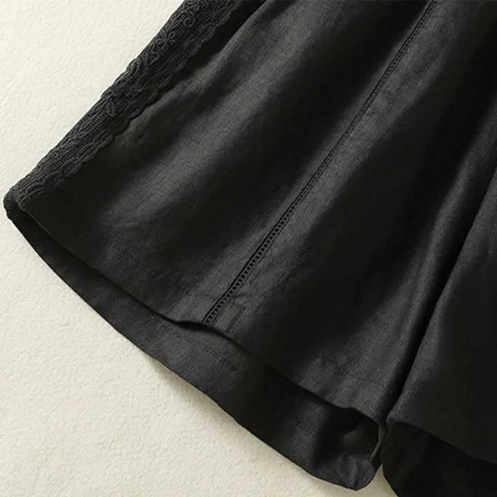Buddha Stones Lässige, sommerliche Boho-Shorts für Damen mit einfarbiger, dekorativer Seitenspitze und Taschen - image 9