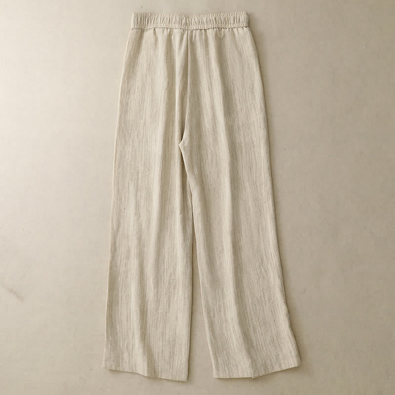 Buddha Stones Lässige, minimalistische Sommerhose mit Kordelzug, einfarbig, knöchelhoch, gerades Bein, mit Taschen - image 1