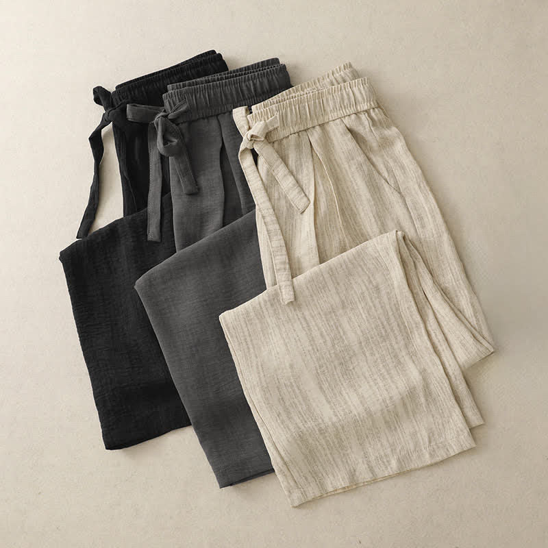 Buddha Stones Lässige, minimalistische Sommerhose mit Kordelzug, einfarbig, knöchelhoch, gerades Bein, mit Taschen - image 19