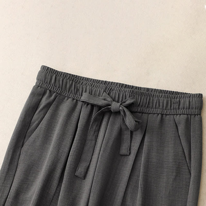 Buddha Stones Lässige, minimalistische Sommerhose mit Kordelzug, einfarbig, knöchelhoch, gerades Bein, mit Taschen - image 14