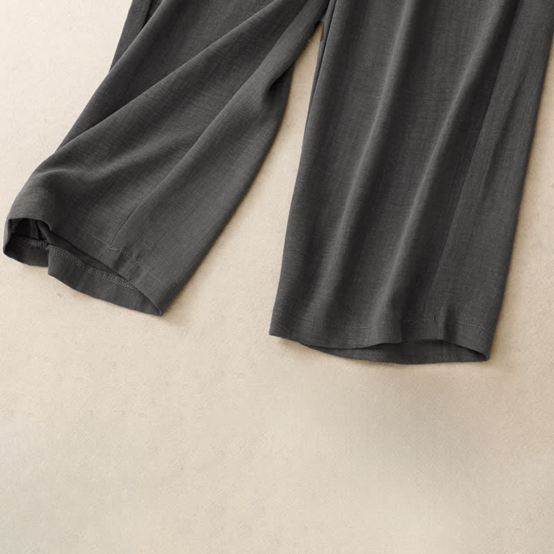 Buddha Stones Lässige, minimalistische Sommerhose mit Kordelzug, einfarbig, knöchelhoch, gerades Bein, mit Taschen - image 17