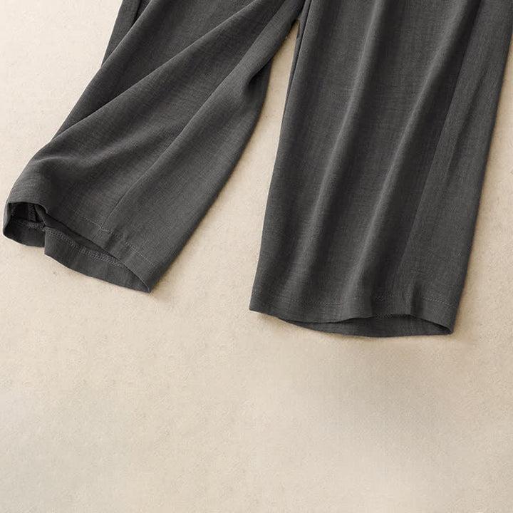 Buddha Stones Lässige, minimalistische Sommerhose mit Kordelzug, einfarbig, knöchelhoch, gerades Bein, mit Taschen - image 17