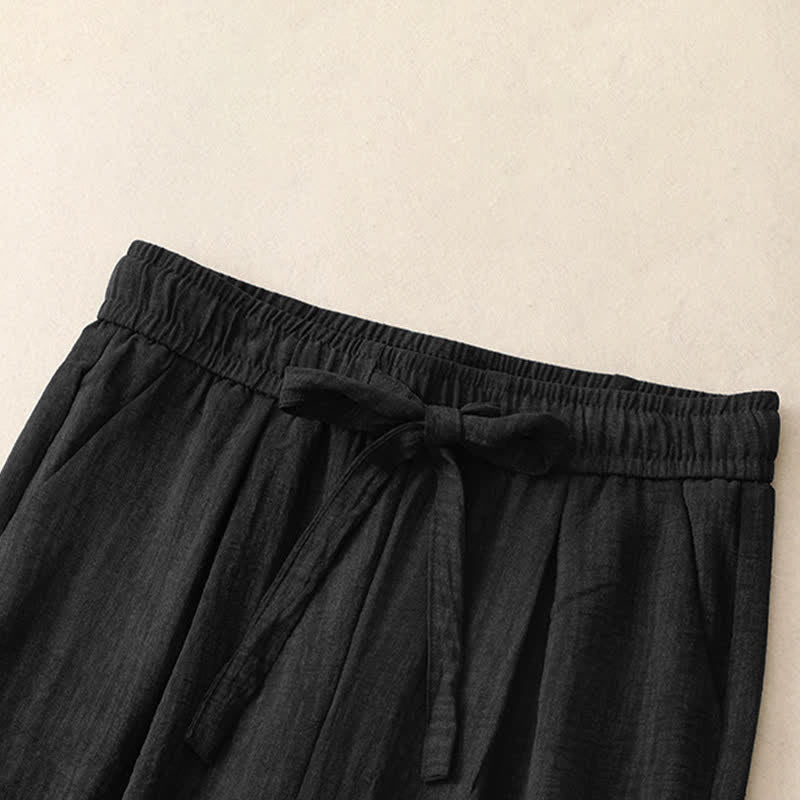 Buddha Stones Lässige, minimalistische Sommerhose mit Kordelzug, einfarbig, knöchelhoch, gerades Bein, mit Taschen - image 9