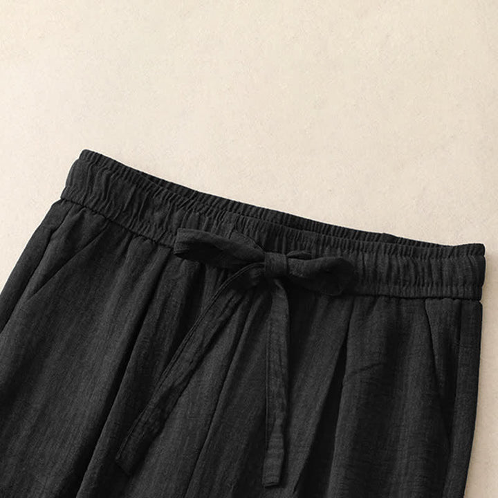 Buddha Stones Lässige, minimalistische Sommerhose mit Kordelzug, einfarbig, knöchelhoch, gerades Bein, mit Taschen - image 9
