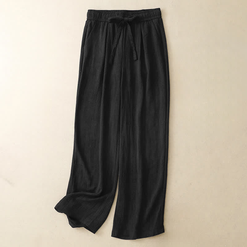 Buddha Stones Lässige, minimalistische Sommerhose mit Kordelzug, einfarbig, knöchelhoch, gerades Bein, mit Taschen - Schwarz - US8-10, UK/AU12-14, EU40-42 (2XL) - image 8