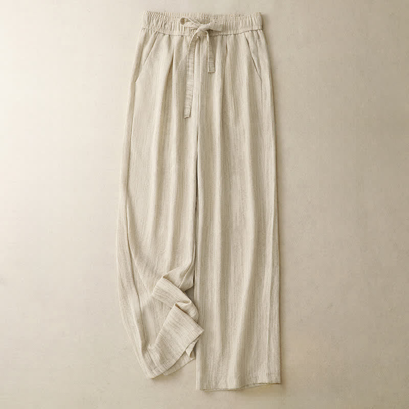 Buddha Stones Lässige, minimalistische Sommerhose mit Kordelzug, einfarbig, knöchelhoch, gerades Bein, mit Taschen - Antikweiß - US8-10, UK/AU12-14, EU40-42 (2XL) - image 0