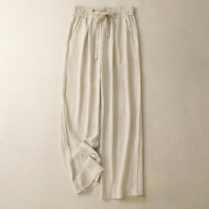 Buddha Stones Lässige, minimalistische Sommerhose mit Kordelzug, einfarbig, knöchelhoch, gerades Bein, mit Taschen - Antikweiß - US8-10, UK/AU12-14, EU40-42 (2XL) - image 0