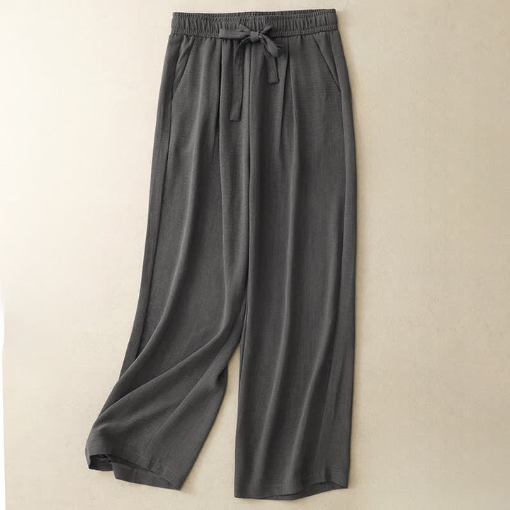Buddha Stones Lässige, minimalistische Sommerhose mit Kordelzug, einfarbig, knöchelhoch, gerades Bein, mit Taschen - DimGray - US8-10, UK/AU12-14, EU40-42 (2XL) - image 13