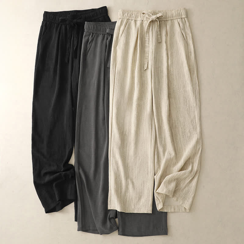 Buddha Stones Lässige, minimalistische Sommerhose mit Kordelzug, einfarbig, knöchelhoch, gerades Bein, mit Taschen - image 18