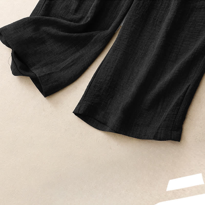 Buddha Stones Lässige, minimalistische Sommerhose mit Kordelzug, einfarbig, knöchelhoch, gerades Bein, mit Taschen - image 11