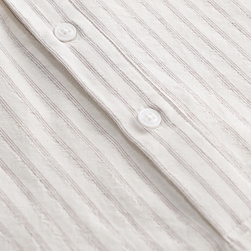 Buddha Stones Lässiges, minimalistisches Kurzarmhemd aus Baumwolle für Herren mit halber Knopfleiste und Streifenmuster – ideal für den Sommer. - image 11