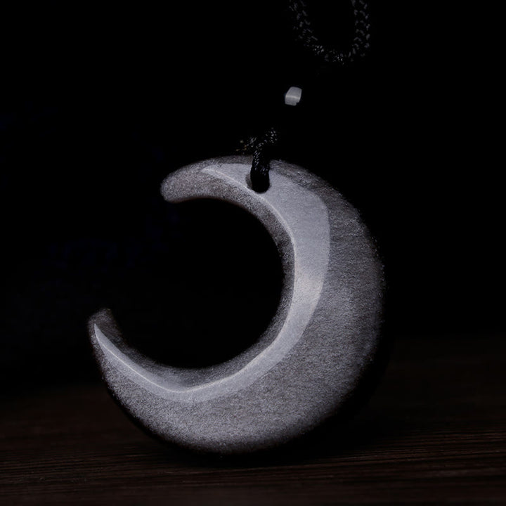 Buddha Stones Natürlicher Silberglanz Obsidian Selenit Kristall Halbmond Yin Yang Paar Schutz Halskette Anhänger - image 5