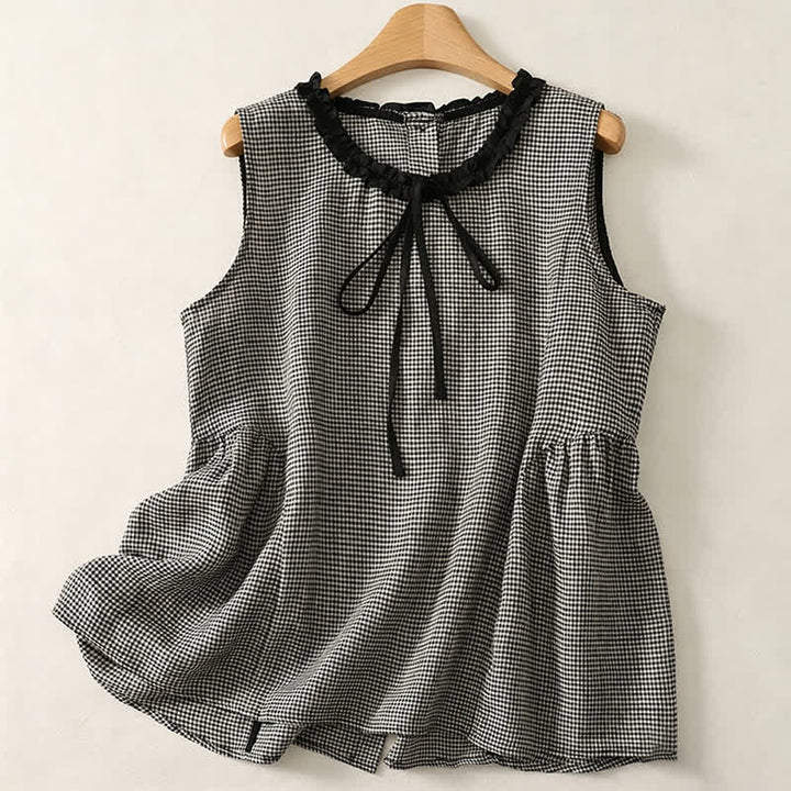 Buddha Stones Sommerliches, lässiges Tanktop im Vintage-Stil mit Karomuster und Knopfleiste am Rücken – ärmelloses Damenhemd - Grau - US12, UK/AU16, EU44 (2XL) - image 0