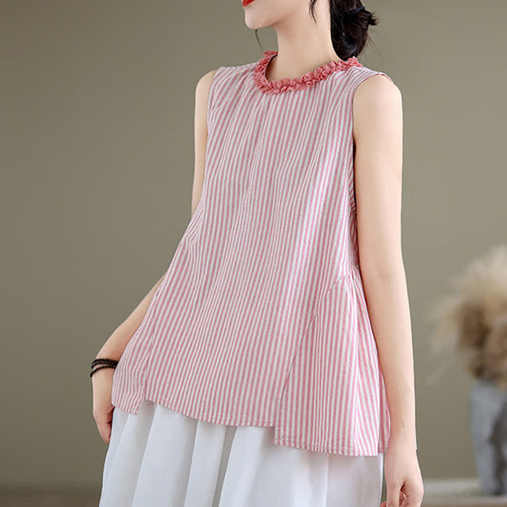 Buddha Stones Sommerliches, lässig-elegantes Tanktop mit Seitenschlitz, Streifen und Rundhalsausschnitt, ärmellos, für Damen - image 14