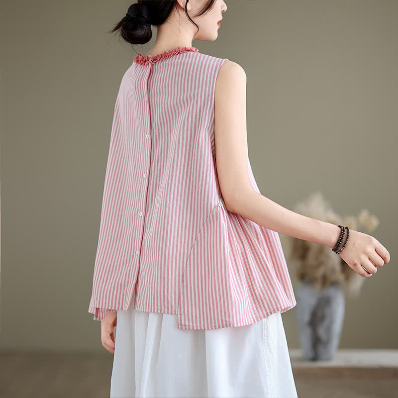 Buddha Stones Sommerliches, lässig-elegantes Tanktop mit Seitenschlitz, Streifen und Rundhalsausschnitt, ärmellos, für Damen - image 15