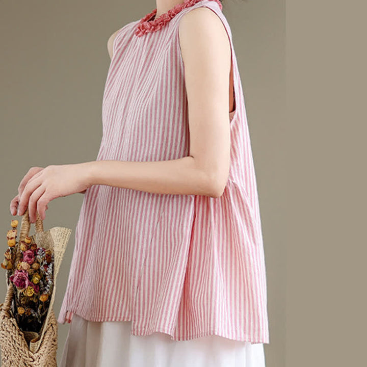 Buddha Stones Sommerliches, lässig-elegantes Tanktop mit Seitenschlitz, Streifen und Rundhalsausschnitt, ärmellos, für Damen - image 16