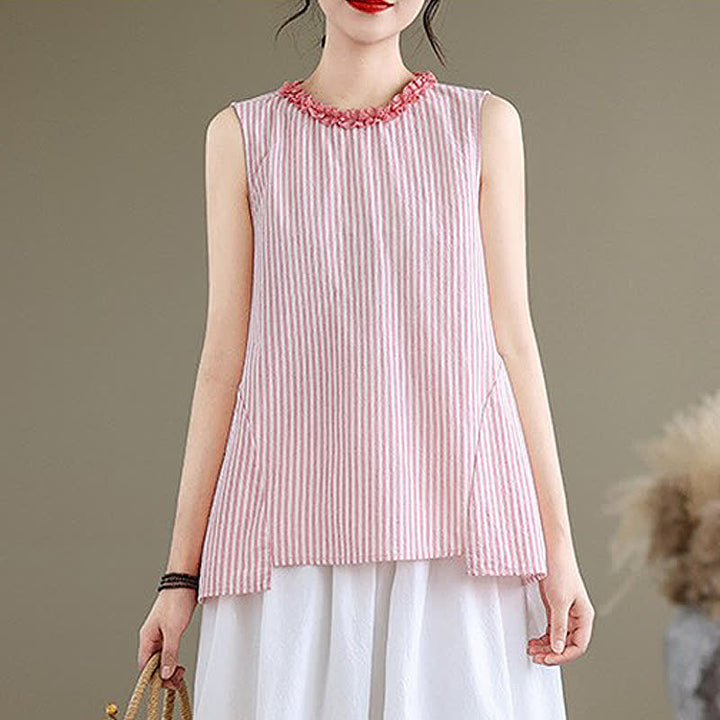 Buddha Stones Sommerliches, lässig-elegantes Tanktop mit Seitenschlitz, Streifen und Rundhalsausschnitt, ärmellos, für Damen - Hellrosa - US8-10, UK/AU12-14, EU40-42 (2XL) - image 12