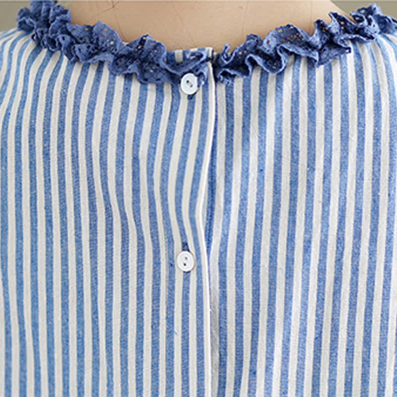Buddha Stones Sommerliches, lässig-elegantes Tanktop mit Seitenschlitz, Streifen und Rundhalsausschnitt, ärmellos, für Damen - image 8