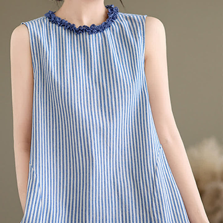 Buddha Stones Sommerliches, lässig-elegantes Tanktop mit Seitenschlitz, Streifen und Rundhalsausschnitt, ärmellos, für Damen - image 5