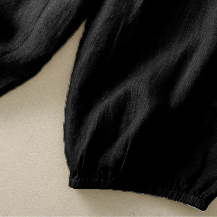 Buddha Stones Lässige, minimalistische Caprihose mit Knopfleiste für Damen, einfarbig, mit Tasche - image 14