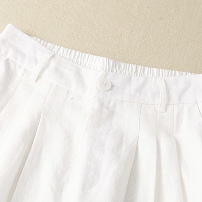 Buddha Stones Lässige, minimalistische Caprihose mit Knopfleiste für Damen, einfarbig, mit Tasche - image 17