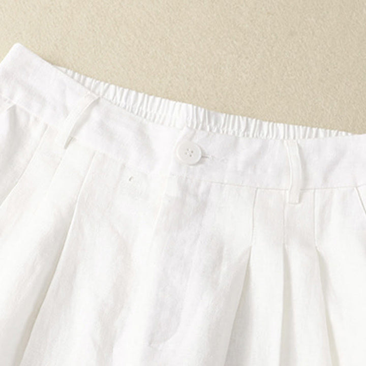 Buddha Stones Lässige, minimalistische Caprihose mit Knopfleiste für Damen, einfarbig, mit Tasche - image 17