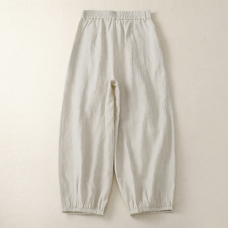Buddha Stones Lässige, minimalistische Caprihose mit Knopfleiste für Damen, einfarbig, mit Tasche - image 1