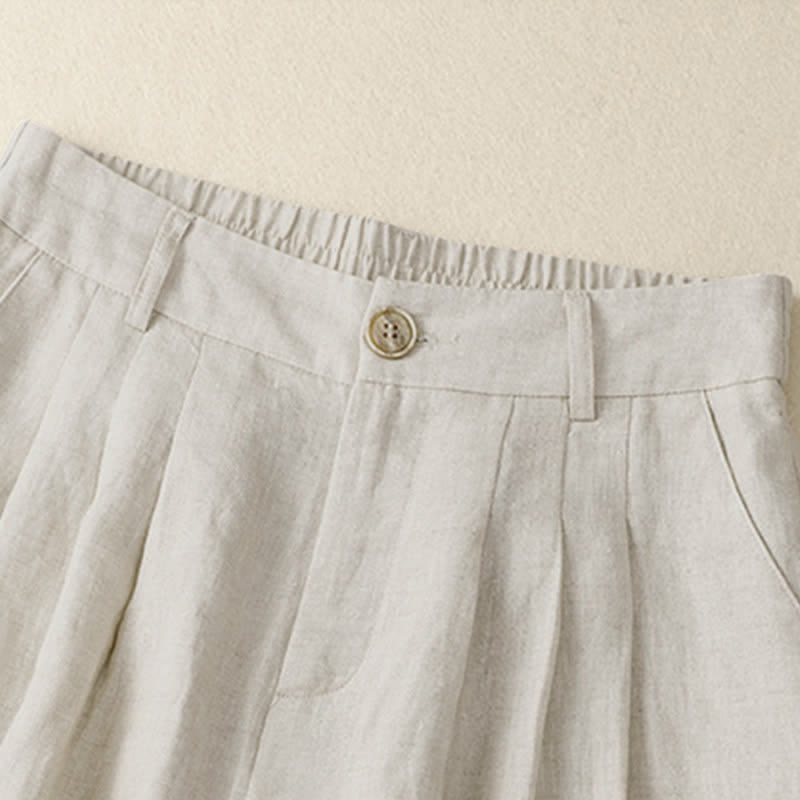 Buddha Stones Lässige, minimalistische Caprihose mit Knopfleiste für Damen, einfarbig, mit Tasche - image 2