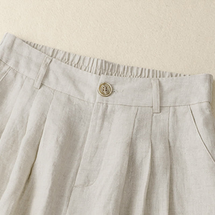 Buddha Stones Lässige, minimalistische Caprihose mit Knopfleiste für Damen, einfarbig, mit Tasche - image 2
