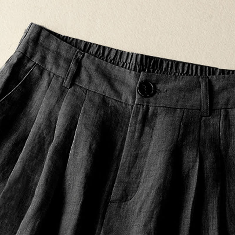 Buddha Stones Lässige, minimalistische Caprihose mit Knopfleiste für Damen, einfarbig, mit Tasche - image 10