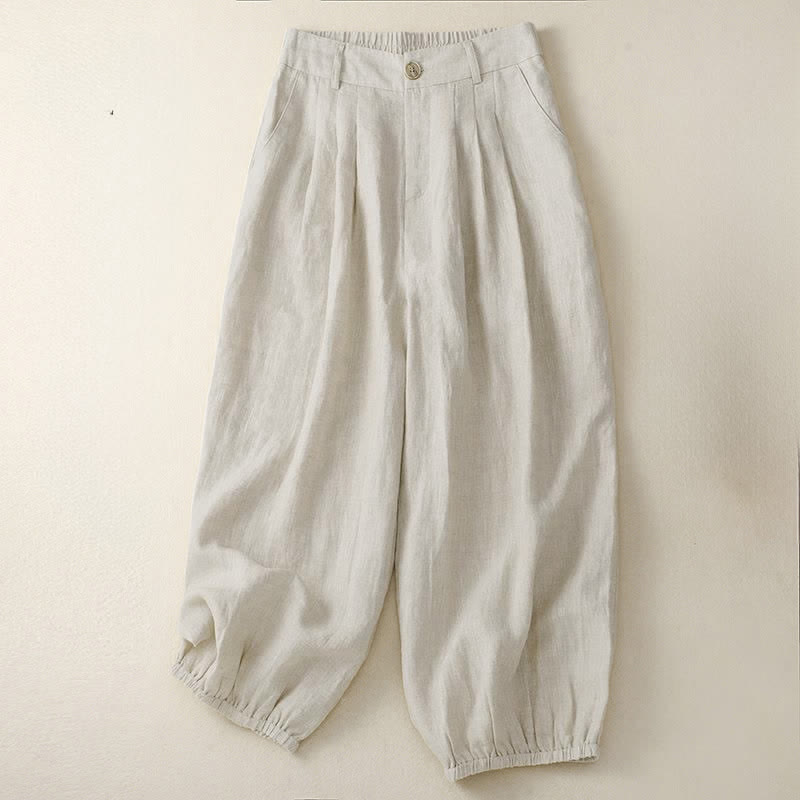 Buddha Stones Lässige, minimalistische Caprihose mit Knopfleiste für Damen, einfarbig, mit Tasche - Leinen - US 8-10, UK/AU 12-14, EU 40-42 (2XL) - image 0