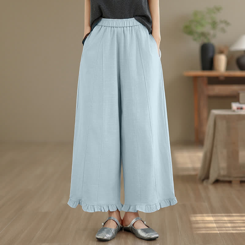Buddha Stones Sommer-Freizeithose, minimalistisch, einfarbig, kurze Hose, Damenhose mit weitem Bein und Tasche - Hellblau - US 8-10, UK/AU 12-14, EU 40-42 (2XL) - image 0