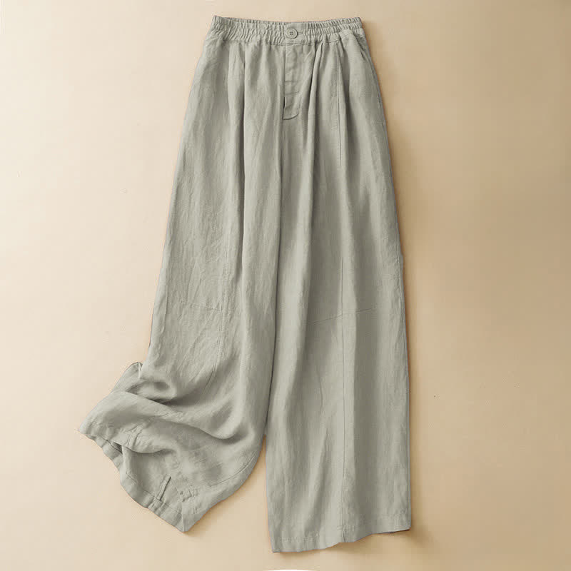 Buddha Stones Lässige, minimalistische Sommerhose mit Knopfleiste, einfarbig, knöchelhoch, weites Bein, mit Tasche - Leinen - US8-10, UK/AU12-14, EU40-42 (2XL) - image 10