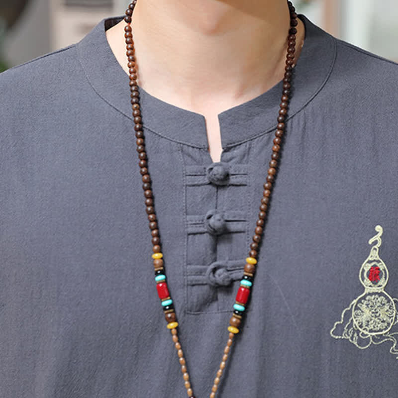 Buddha Stones Sommerliche Herren-Kurzarmhemden im Tang-Stil mit Froschknopfstickerei, einfarbig, mit Kürbismotiv - image 17