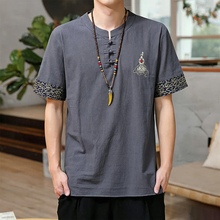 Buddha Stones Sommerliche Herren-Kurzarmhemden im Tang-Stil mit Froschknopfstickerei, einfarbig, mit Kürbismotiv - Schiefergrau - US/UK/AU46, EU56 (5XL) - image 10