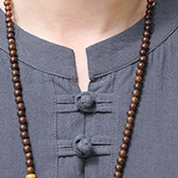 Buddha Stones Sommerliche Herren-Kurzarmhemden im Tang-Stil mit Froschknopfstickerei, einfarbig, mit Kürbismotiv - image 18
