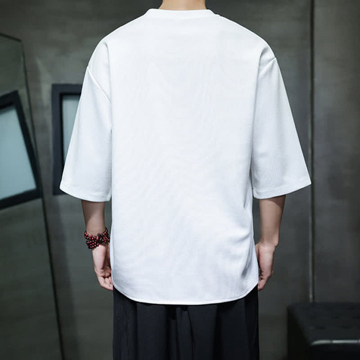 Buddha Stones Sommerliches, lässiges, minimalistisches Kurzarm-T-Shirt aus Baumwolle mit Pferdestickerei für Herren - image 3