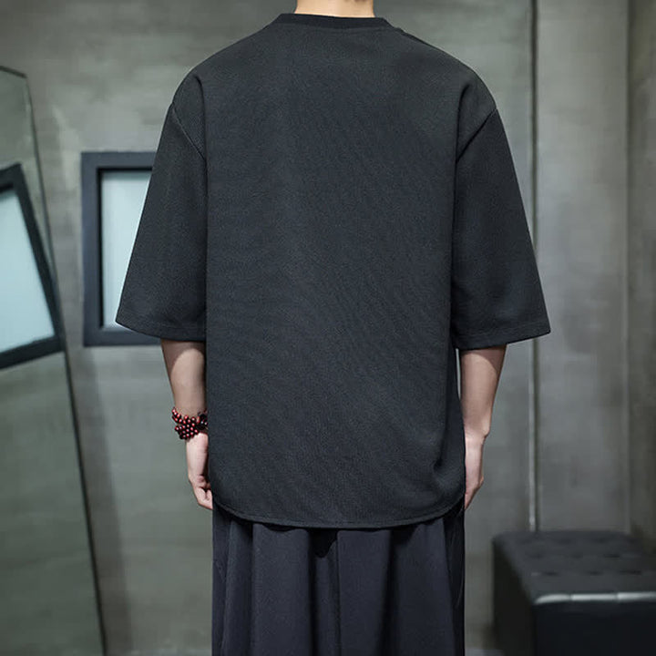 Buddha Stones Sommerliches, lässiges, minimalistisches Kurzarm-T-Shirt aus Baumwolle mit Pferdestickerei für Herren - image 11