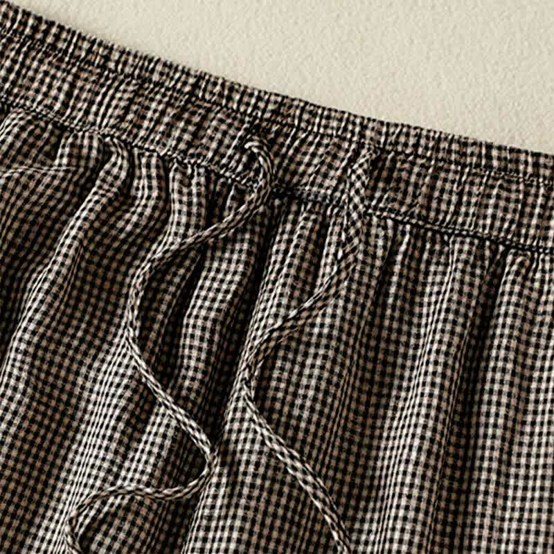 Buddha Stones Lässige Sommerhose aus kariertem Leinen mit Kordelzug und weitem Bein, Damenhose mit Tasche - image 5
