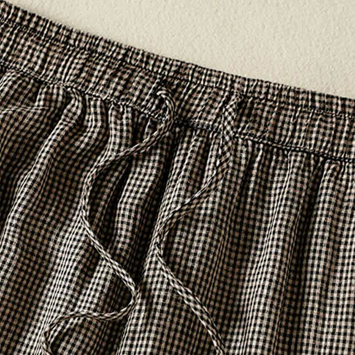 Buddha Stones Lässige Sommerhose aus kariertem Leinen mit Kordelzug und weitem Bein, Damenhose mit Tasche - image 5
