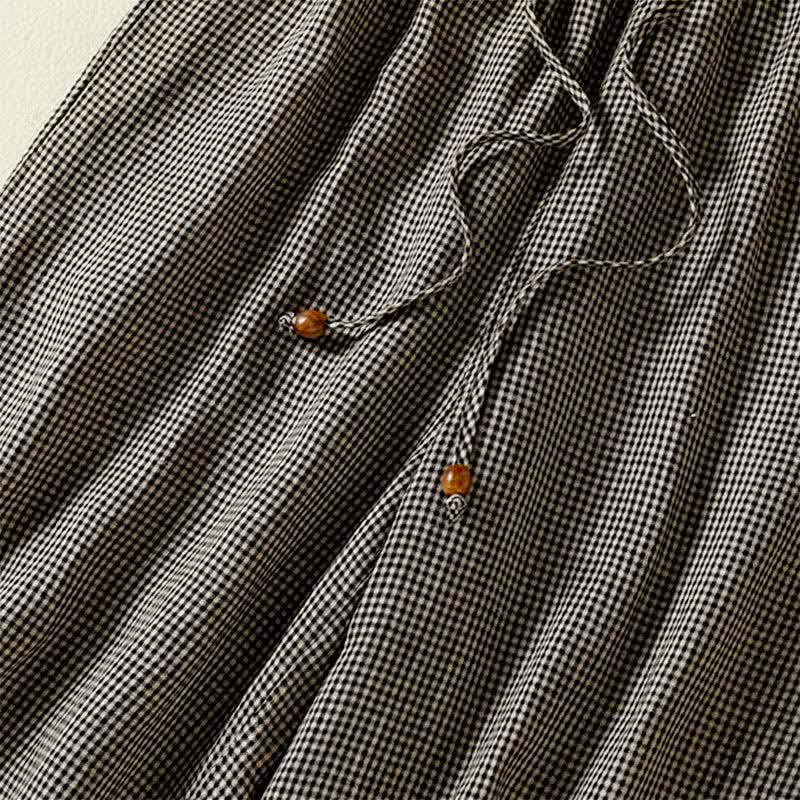 Buddha Stones Lässige Sommerhose aus kariertem Leinen mit Kordelzug und weitem Bein, Damenhose mit Tasche - image 9