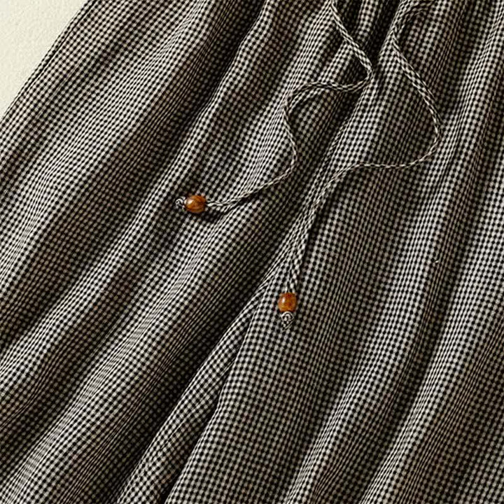 Buddha Stones Lässige Sommerhose aus kariertem Leinen mit Kordelzug und weitem Bein, Damenhose mit Tasche - image 9
