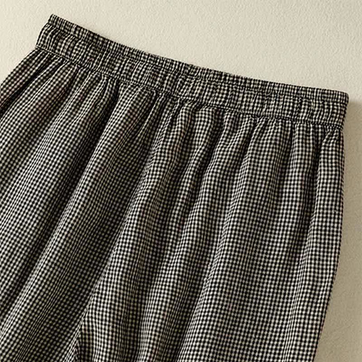 Buddha Stones Lässige Sommerhose aus kariertem Leinen mit Kordelzug und weitem Bein, Damenhose mit Tasche - image 10
