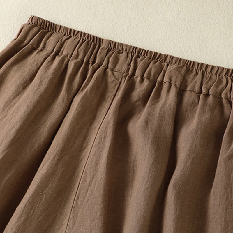 Buddha Stones Lässige Sommerhose aus Leinen mit Kordelzug, weitem Bein und Tasche - image 4