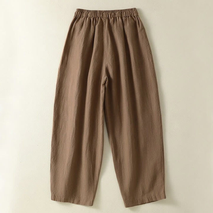 Buddha Stones Lässige Sommerhose aus Leinen mit Kordelzug, weitem Bein und Tasche - image 1