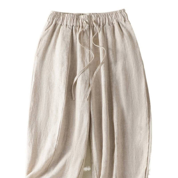 Buddha Stones Lässige Sommerhose aus Leinen mit Kordelzug, weitem Bein und Tasche - image 8