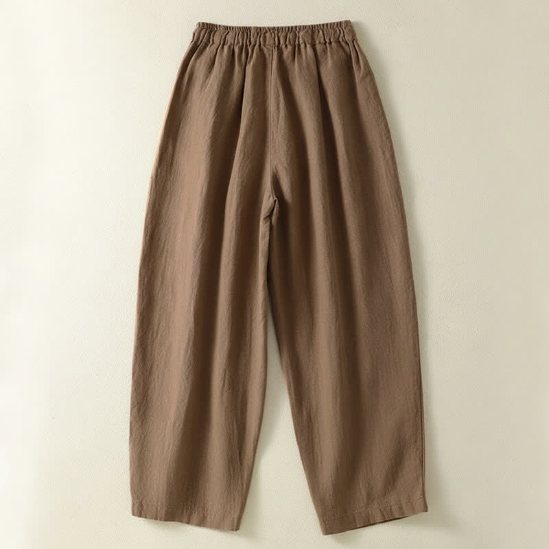 Buddha Stones Lässige Sommerhose aus Leinen mit Kordelzug, weitem Bein und Tasche - image 1